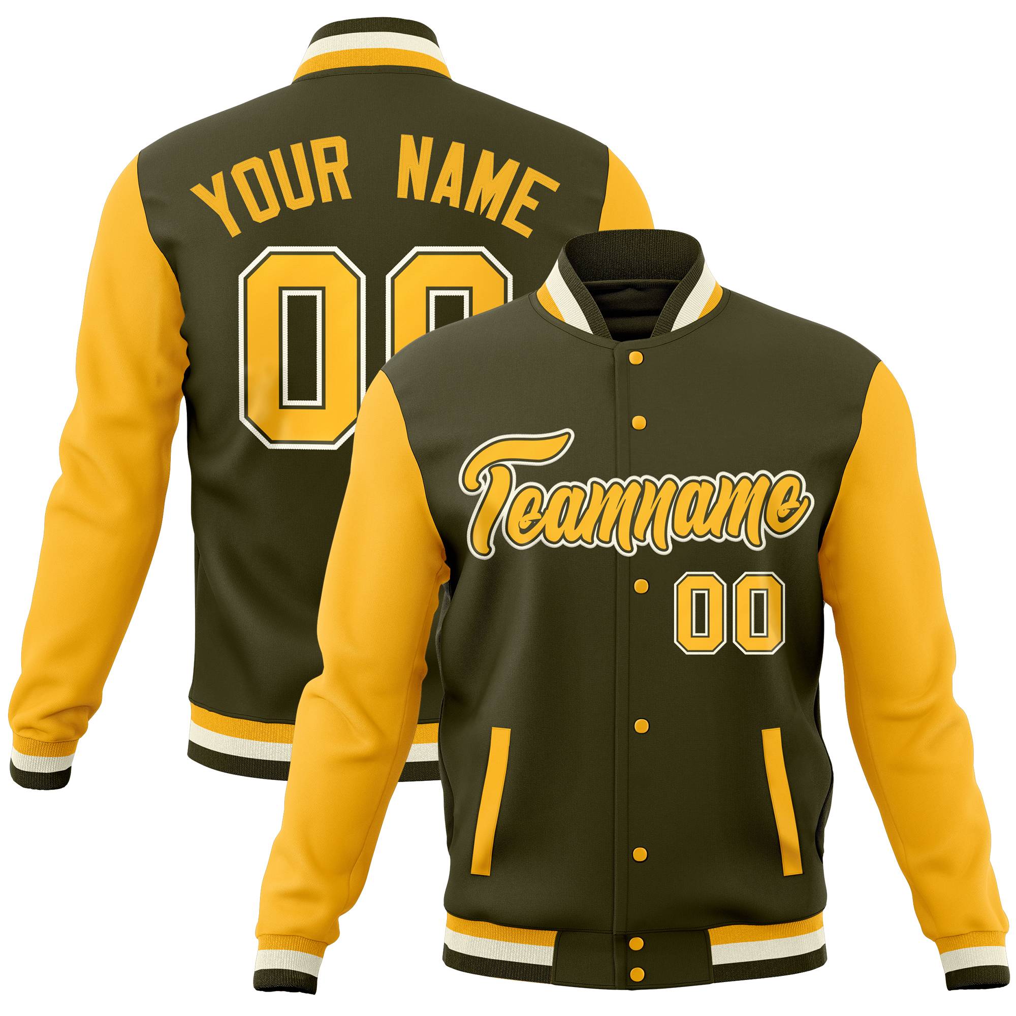 Custom Powder Blue Gold Full-Snap Varsity Raglan Sleeves Letterman Baseball Jacket