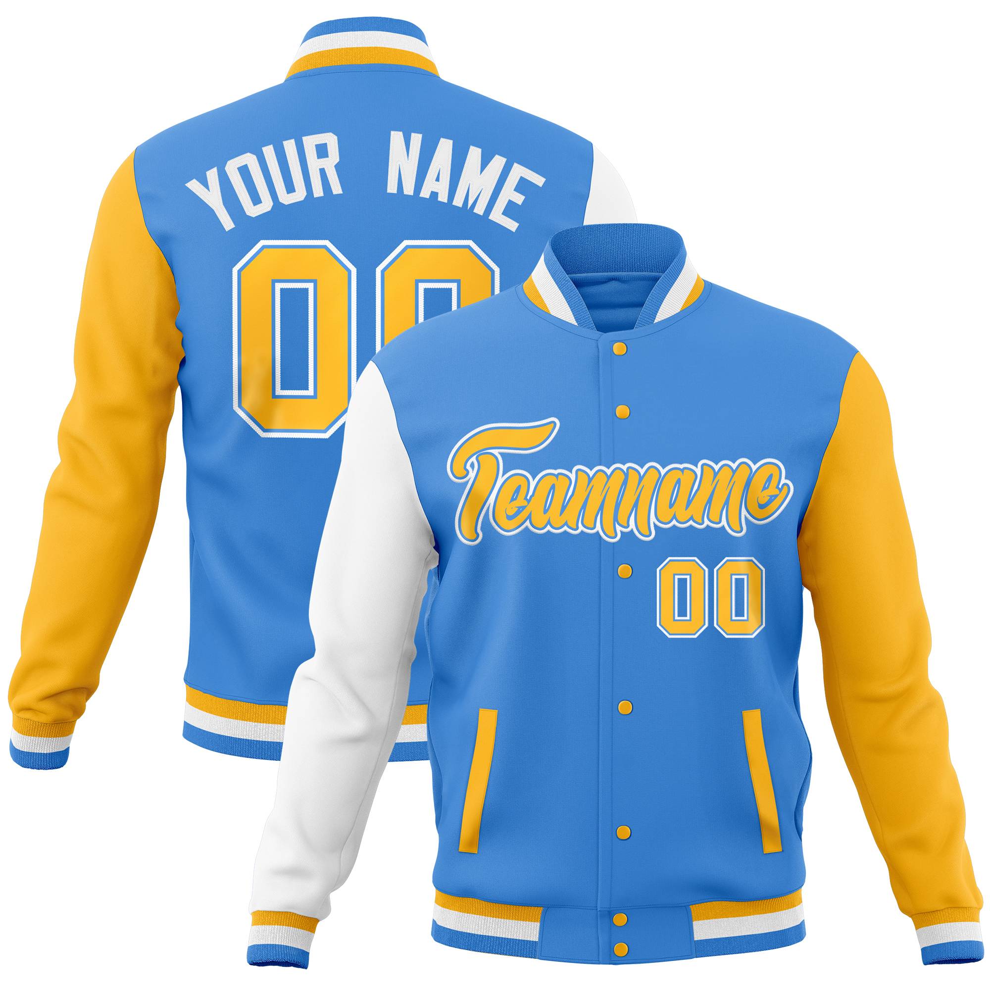 Custom Aqua Navy Full-Snap Varsity Raglan Sleeves Letterman Baseball Jacket