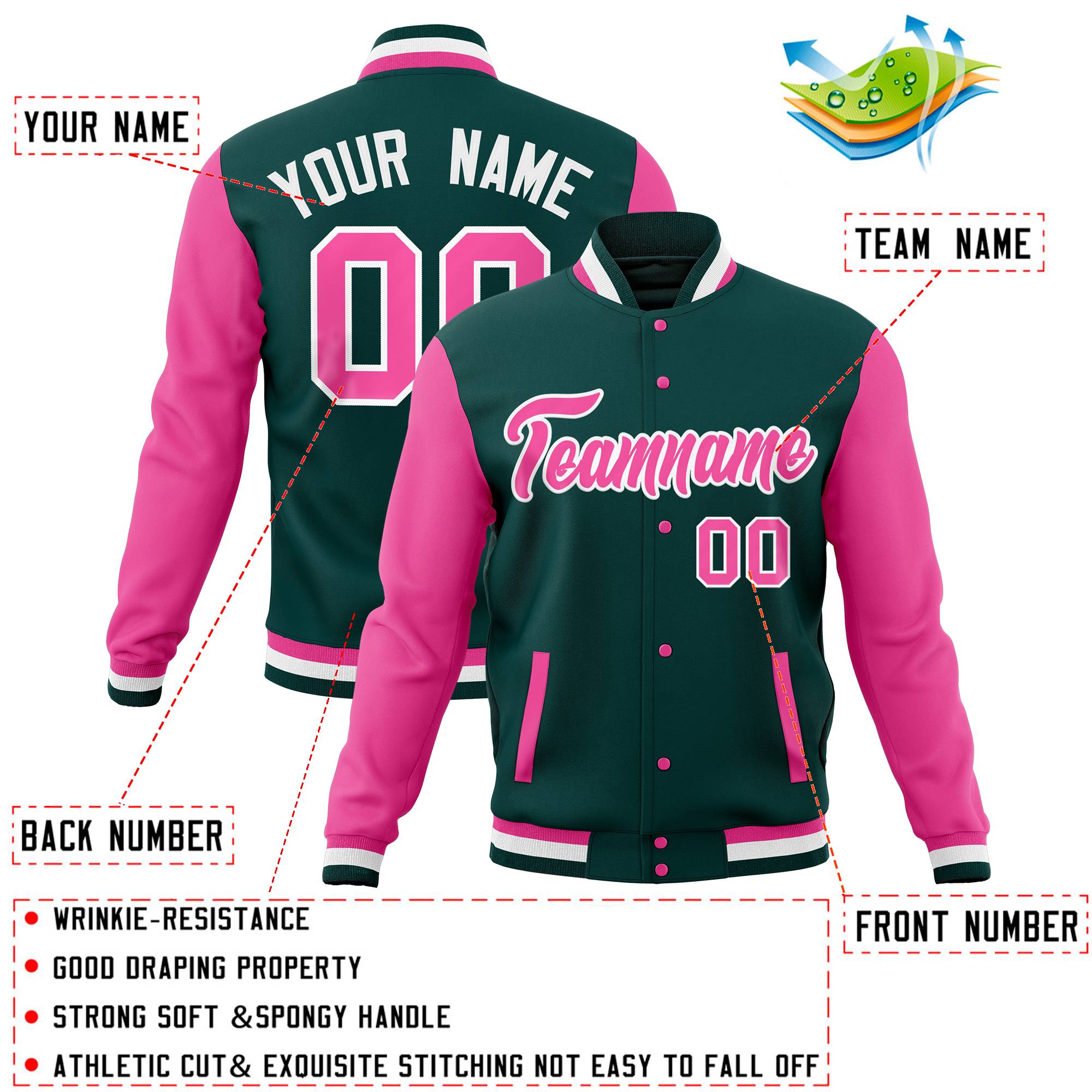 Custom Olive Navy Full-Snap Varsity Raglan Sleeves Letterman Baseball Jacket