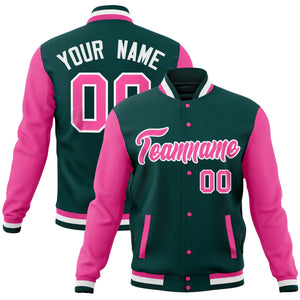 Custom Olive Navy Full-Snap Varsity Raglan Sleeves Letterman Baseball Jacket