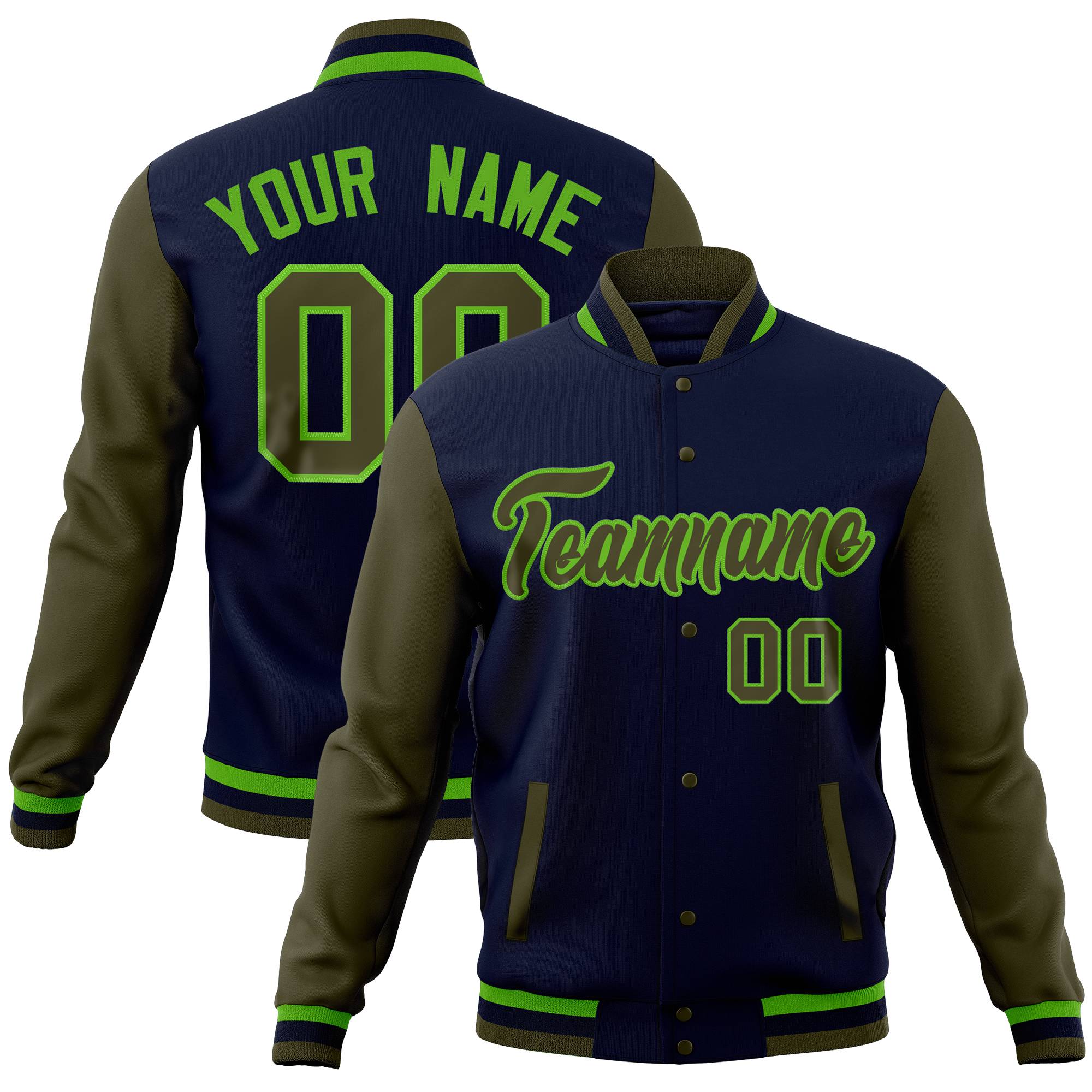 Custom Green Crimson Full-Snap Varsity Raglan Sleeves Letterman Baseball Jacket