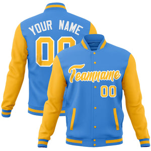 Custom Gold Midnight Green Full-Snap Varsity Raglan Sleeves Letterman Baseball Jacket