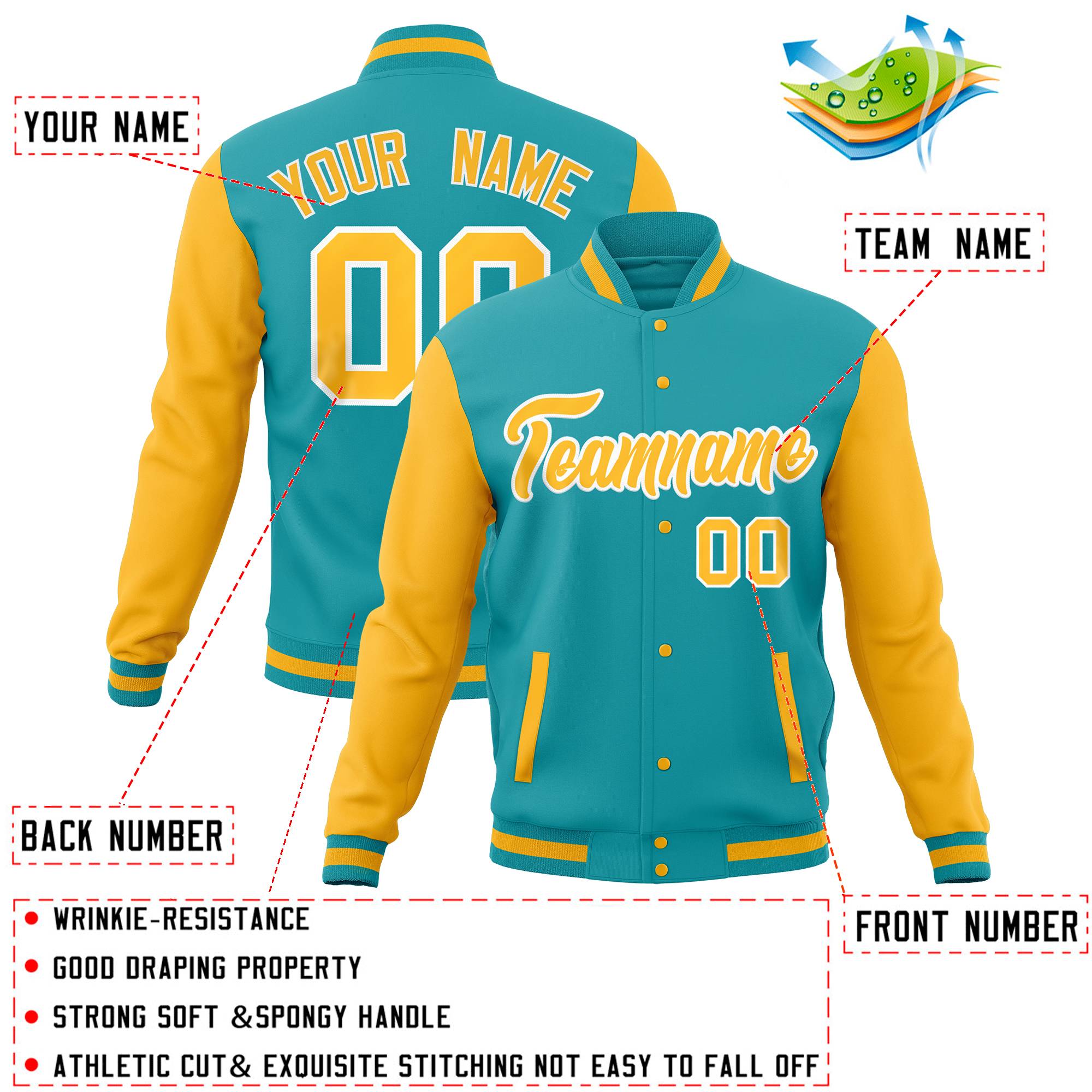 Custom White Olive-Gold Full-Snap Varsity Raglan Sleeves Letterman Baseball Jacket