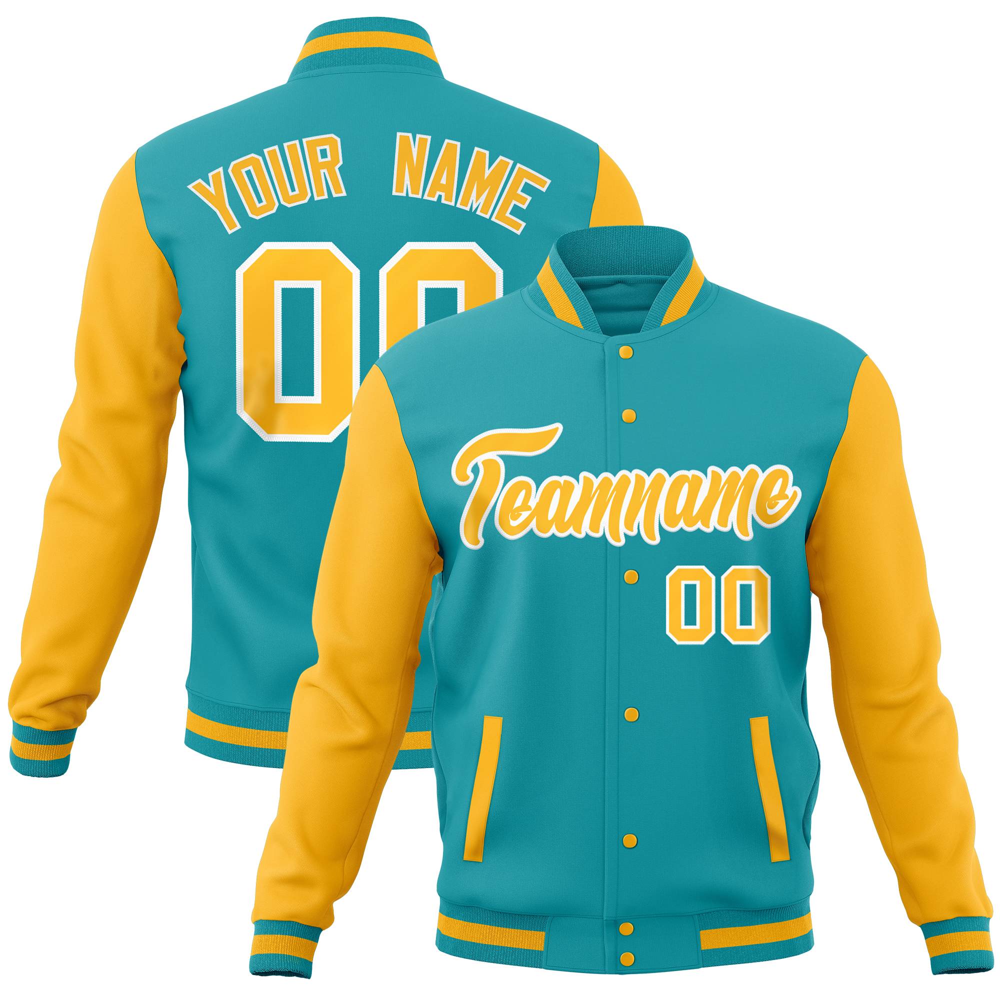 Custom Olive Gold Full-Snap Varsity Raglan Sleeves Letterman Baseball Jacket