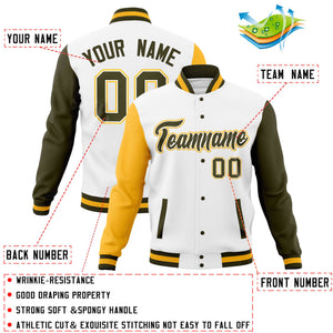 Custom Brown Old Gold Full-Snap Varsity Raglan Sleeves Letterman Baseball Jacket