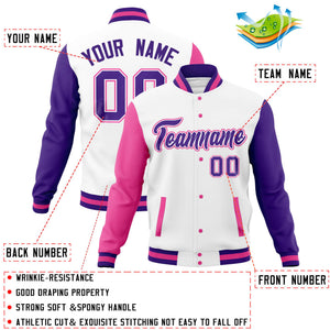 Custom White Old Gold-White Full-Snap Varsity Raglan Sleeves Letterman Baseball Jacket