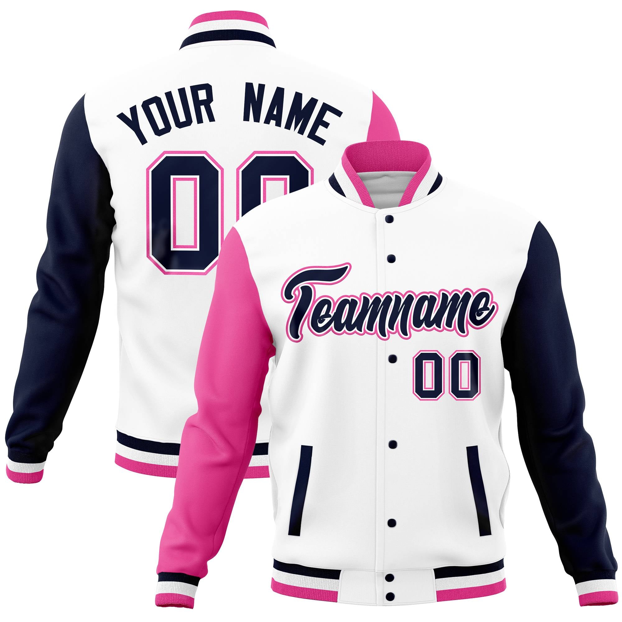 Custom Powder Blue Light Purple Full-Snap Varsity Raglan Sleeves Letterman Baseball Jacket