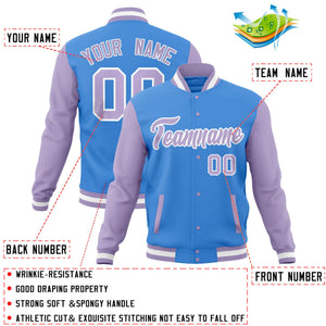 Custom White Purple-Gold Full-Snap Varsity Raglan Sleeves Letterman Baseball Jacket