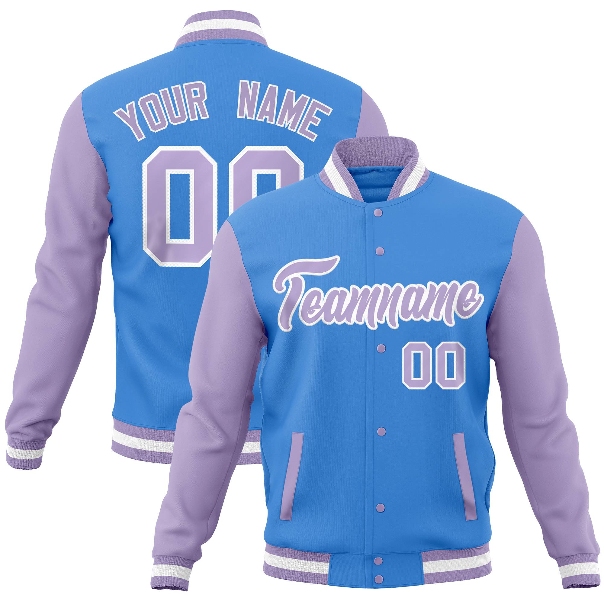 Custom White Purple-Gold Full-Snap Varsity Raglan Sleeves Letterman Baseball Jacket