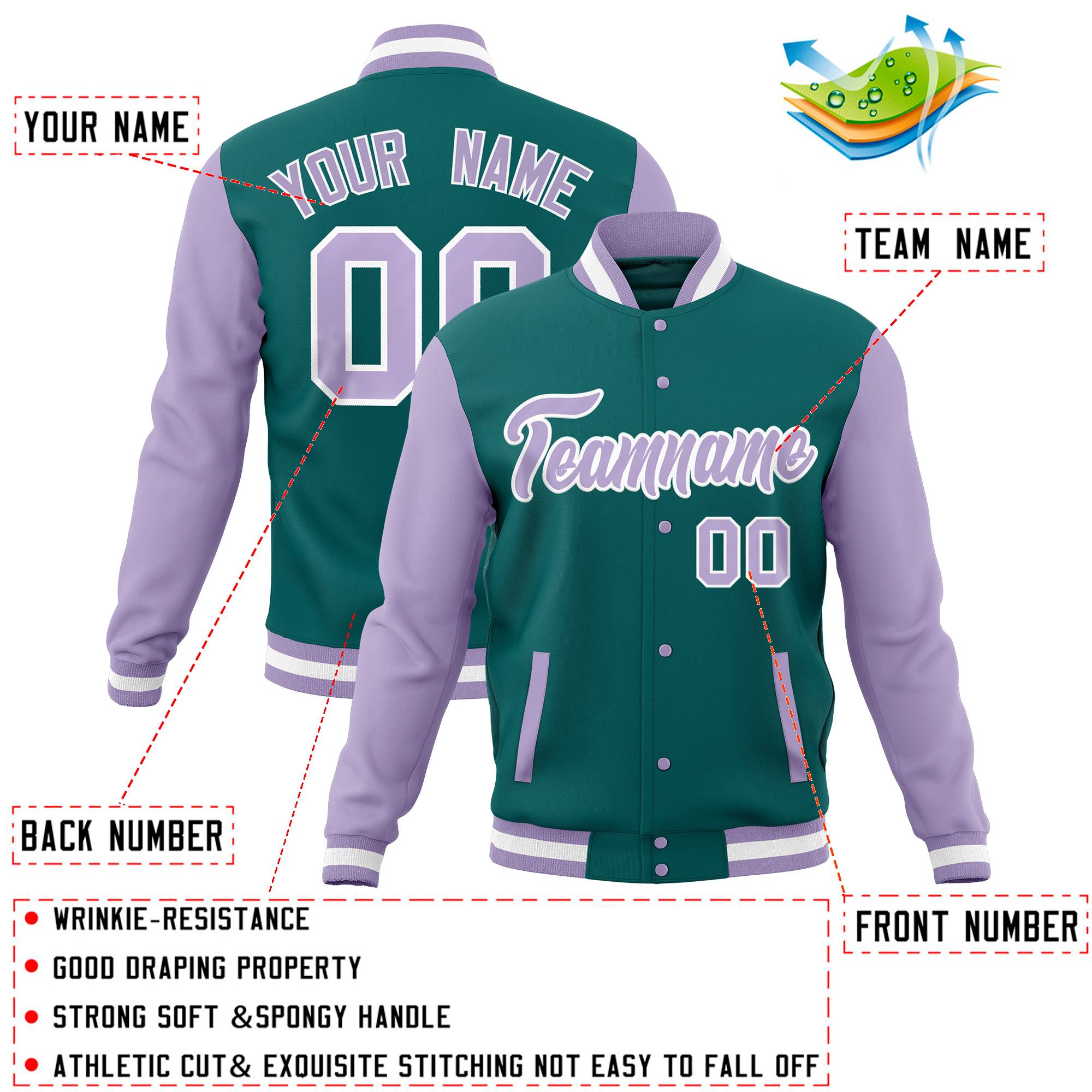 Custom Purple Midnight Green Full-Snap Varsity Raglan Sleeves Letterman Baseball Jacket