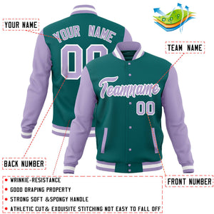 Custom Purple Midnight Green Full-Snap Varsity Raglan Sleeves Letterman Baseball Jacket