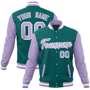 Custom Midnight Green Purple Full-Snap Varsity Raglan Sleeves Letterman Baseball Jacket