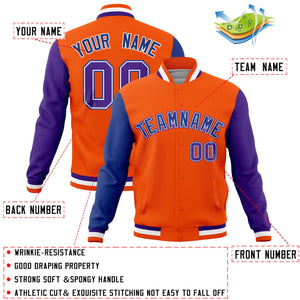 Custom Orange Purple-Royal Raglan Sleeves Varsity Full-Snap Letterman Jacket