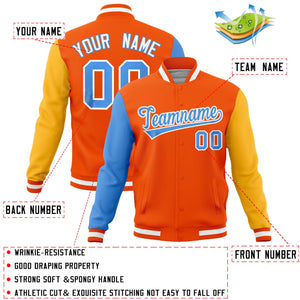 Custom Orange Gold-Powder Blue Raglan Sleeves Varsity Full-Snap Letterman Jacket