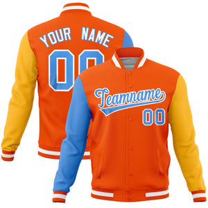 Custom Orange Gold-Powder Blue Raglan Sleeves Varsity Full-Snap Letterman Jacket