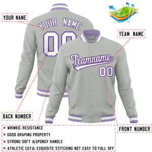 Custom Gray Classic Style Varsity Full-Snap Letterman Baseball Jersey