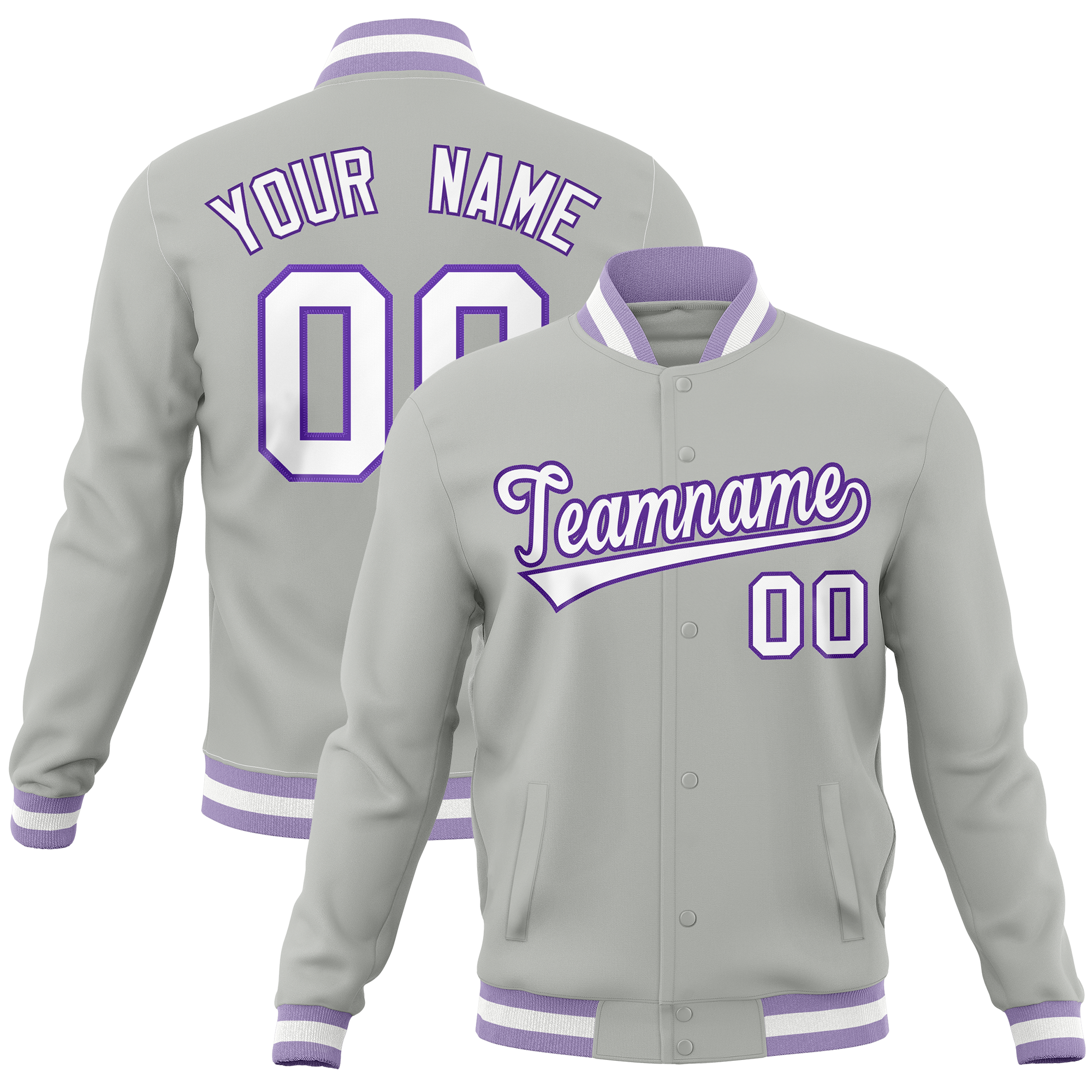 Custom Gray Classic Style Varsity Full-Snap Letterman Baseball Jersey