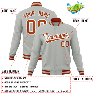 Custom Gray Classic Style Varsity Full-Snap Letterman Baseball Jersey