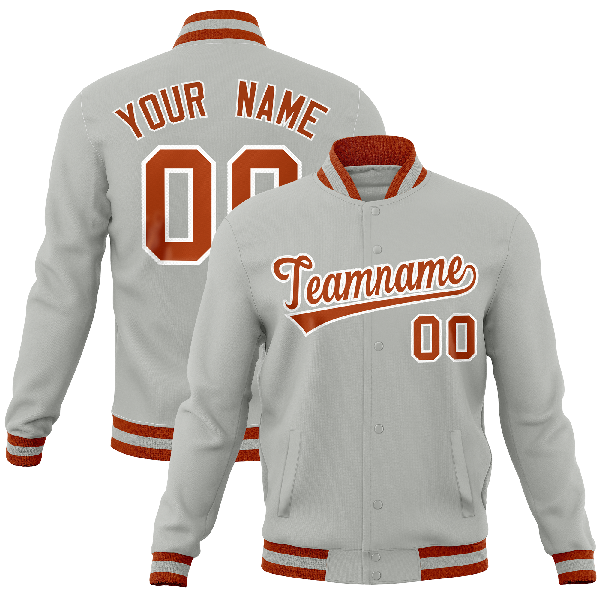 Custom Gray Classic Style Varsity Full-Snap Letterman Baseball Jersey