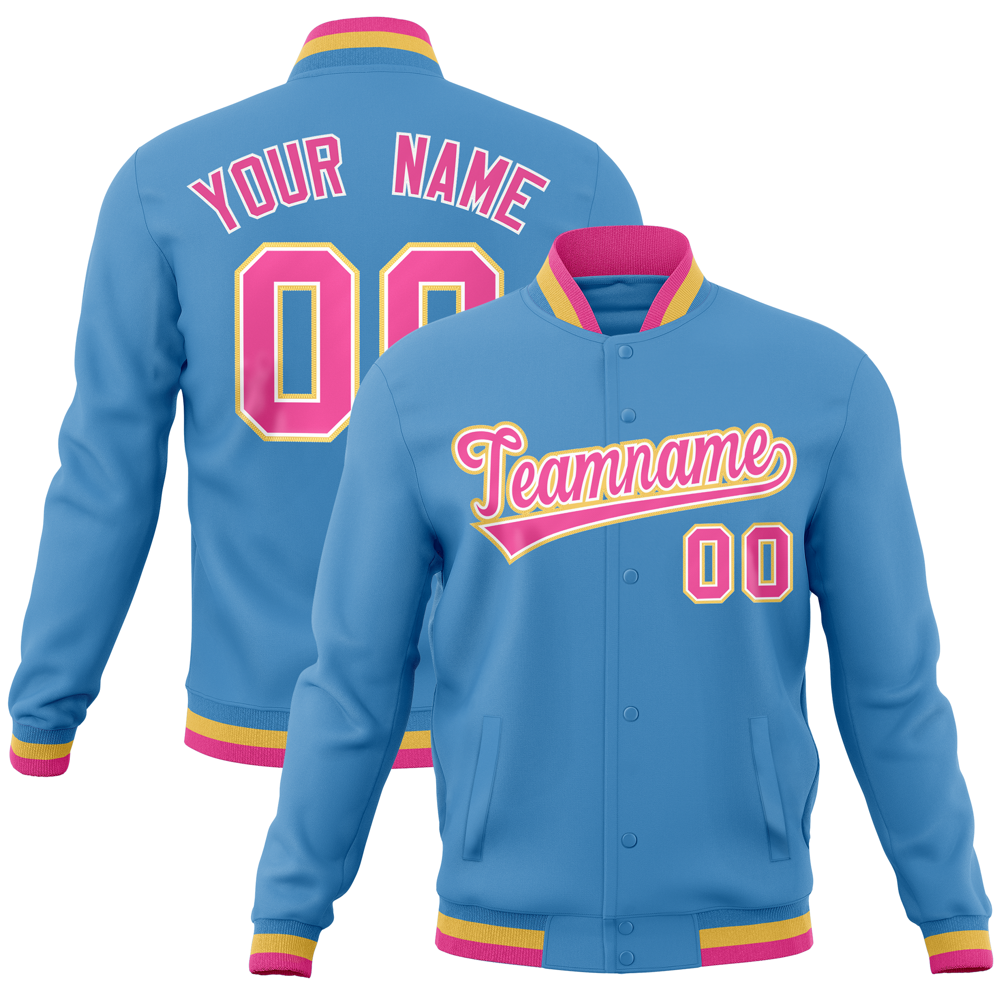 Custom Powder Blue Classic Style Varsity Full-Snap Letterman Baseball Jersey