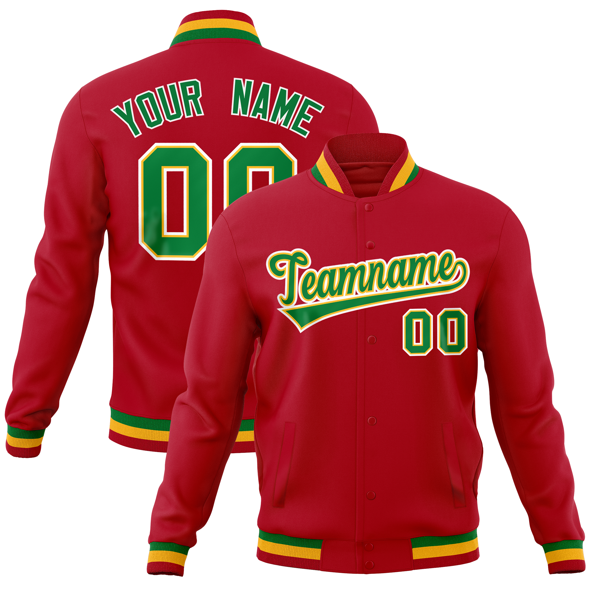 Custom Red Classic Style Varsity Full-Snap Letterman Baseball Jersey