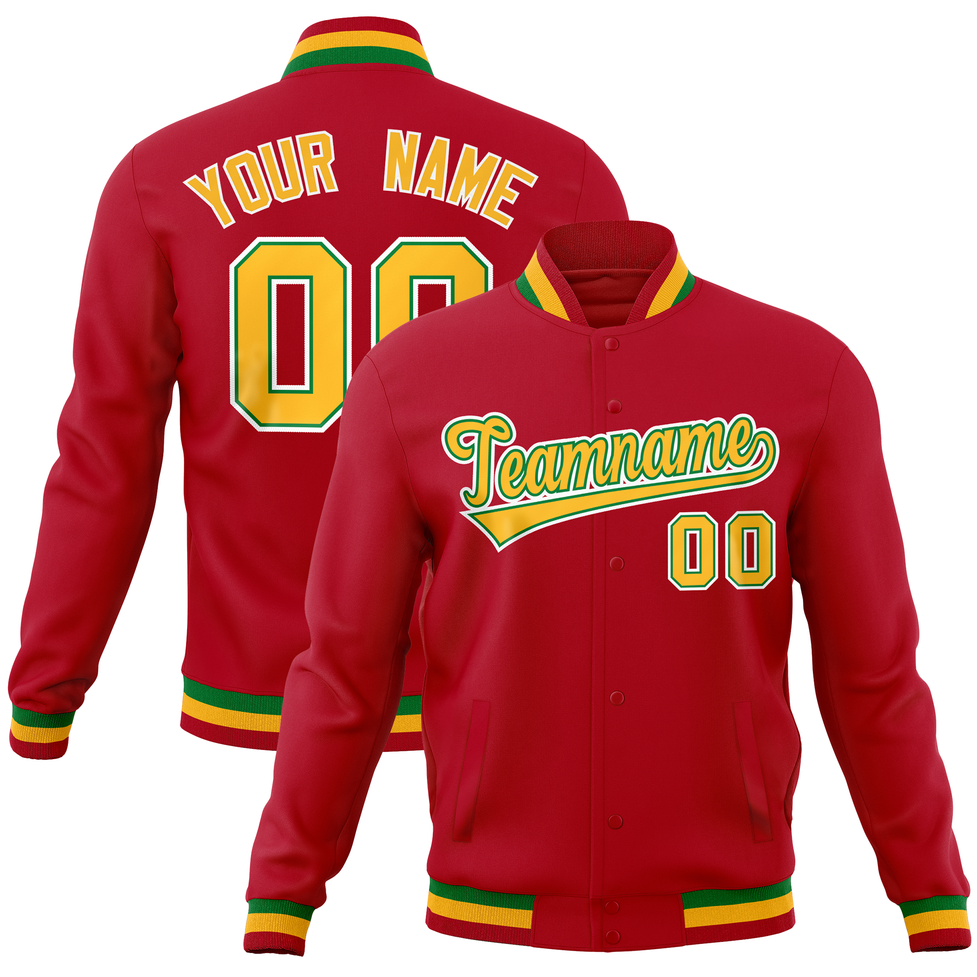 Custom Red Classic Style Varsity Full-Snap Letterman Baseball Jersey