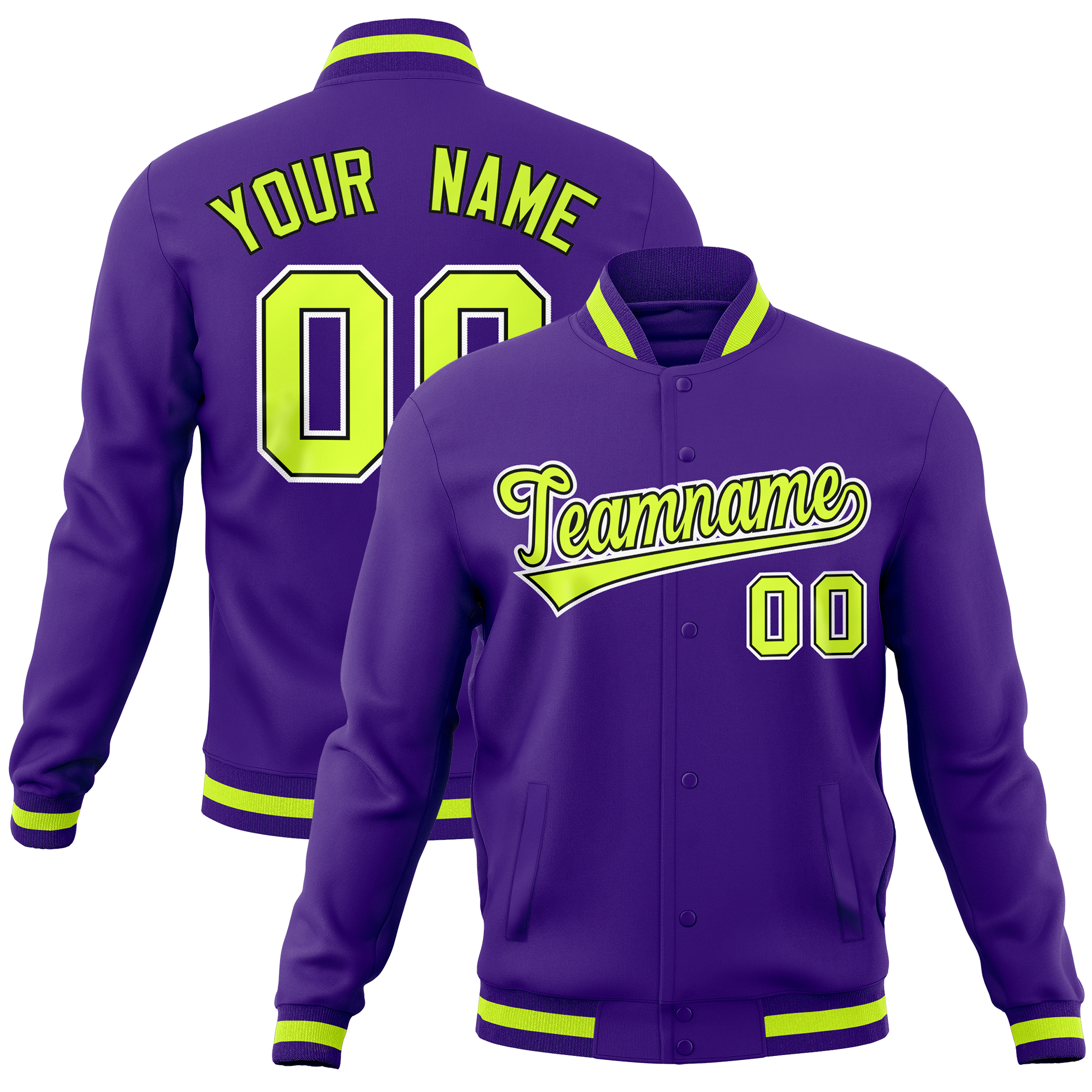 Custom Purple Classic Style Varsity Full-Snap Letterman Baseball Jersey