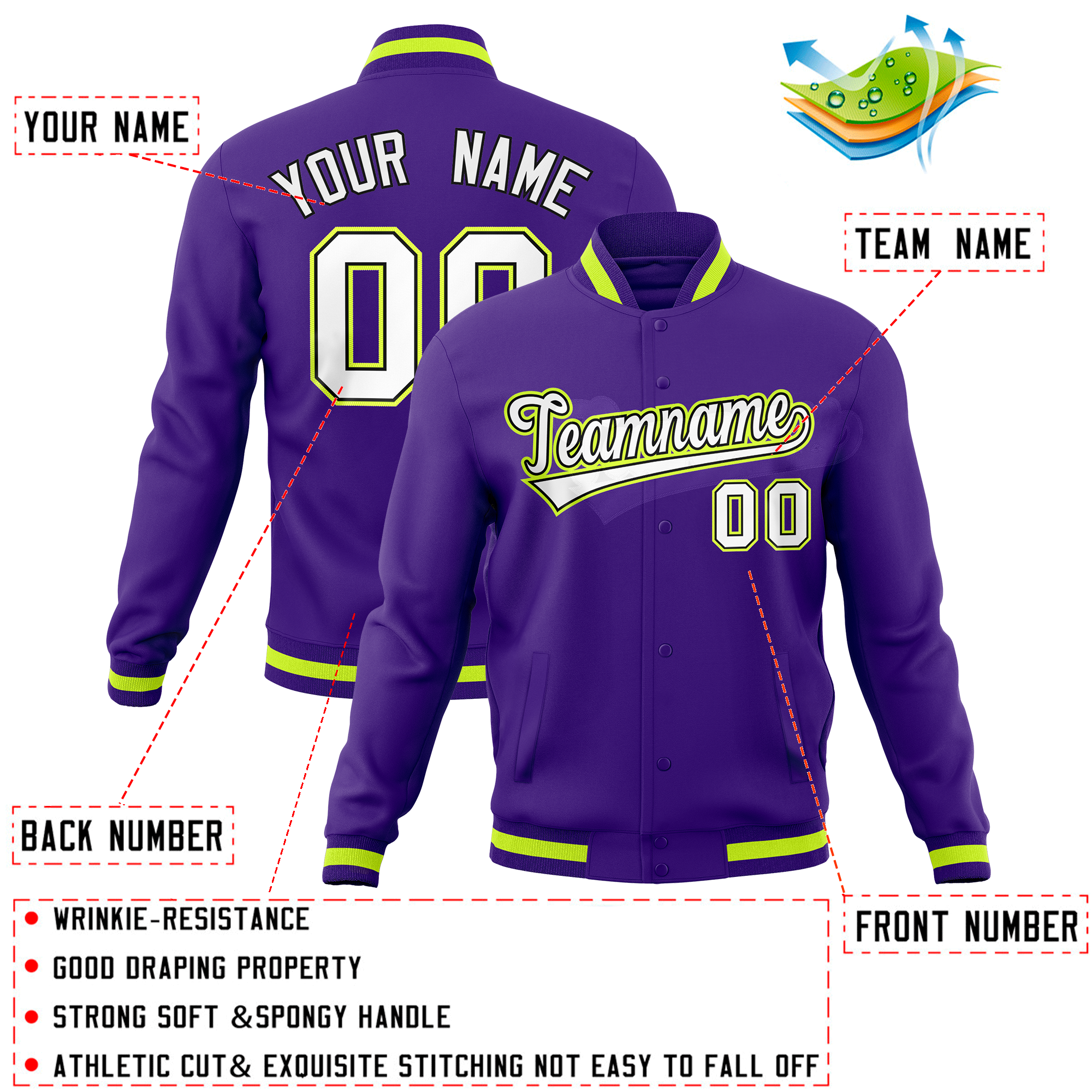 Custom Purple Classic Style Varsity Full-Snap Letterman Baseball Jersey