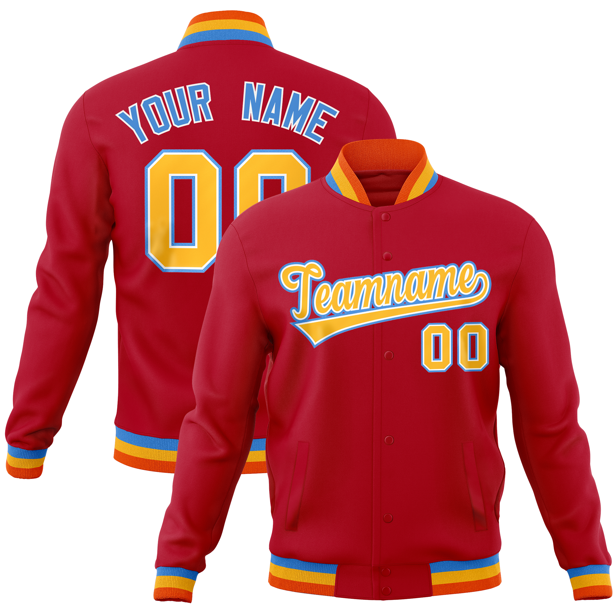 Custom Red Classic Style Varsity Full-Snap Letterman Baseball Jersey