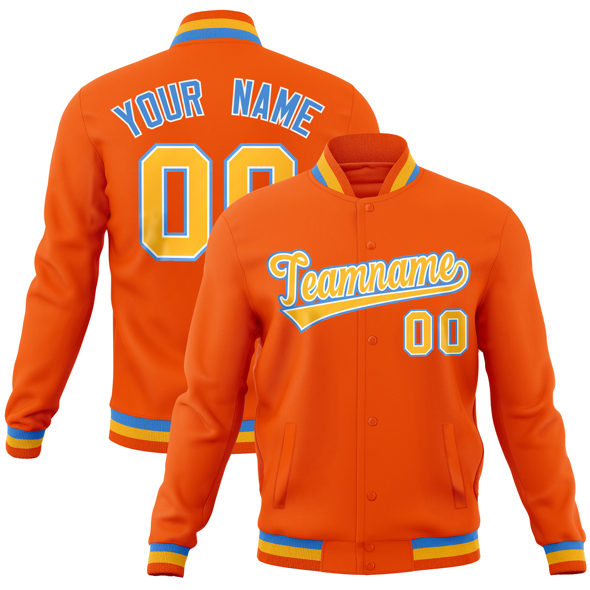 Custom Orange Classic Style Varsity Full-Snap Letterman Baseball Jersey