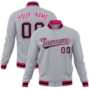 Custom Gray Classic Style Varsity Full-Snap Letterman Baseball Jersey