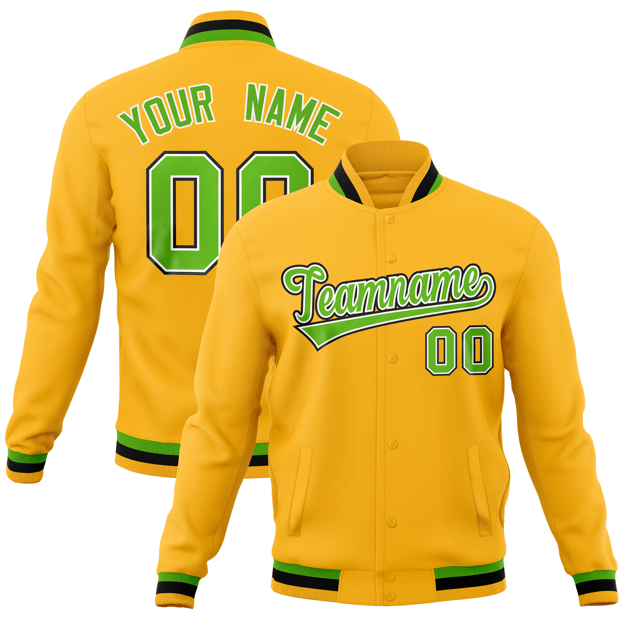 Custom Gold Classic Style Varsity Full-Snap Letterman Baseball Jersey