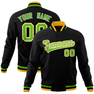 Custom Black Classic Style Varsity Full-Snap Letterman Baseball Jersey