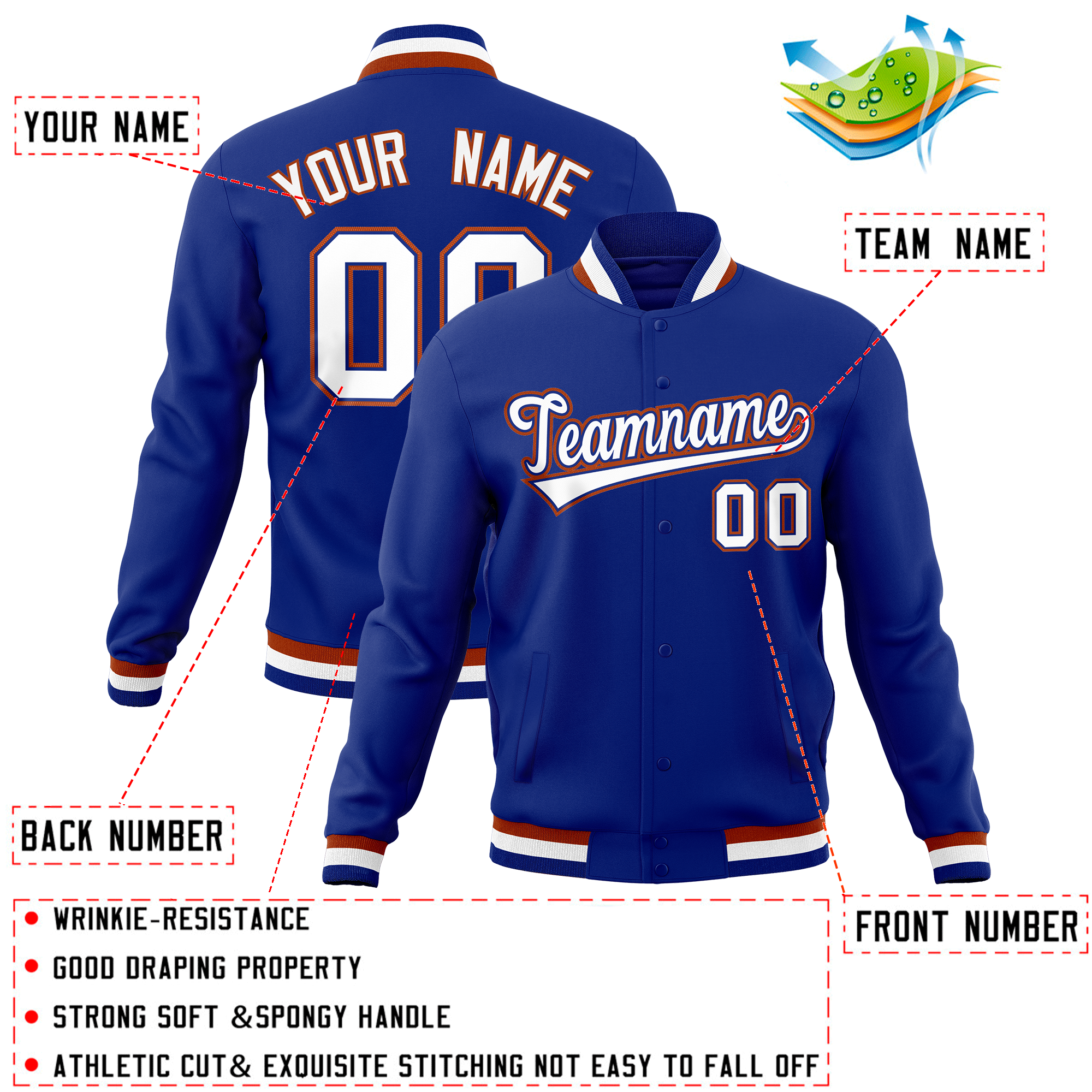 Custom Royal Classic Style Varsity Full-Snap Letterman Baseball Jersey