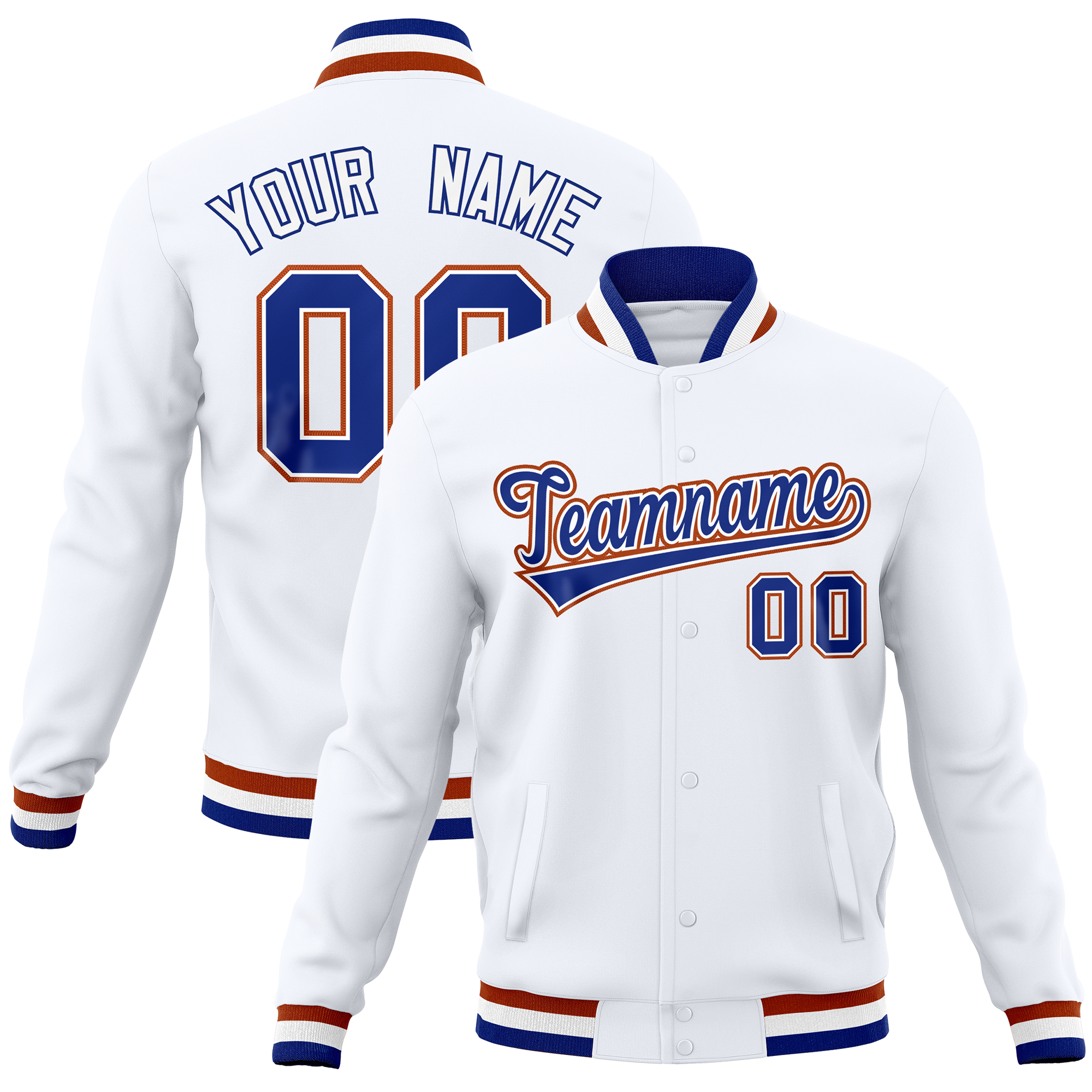 Custom White Classic Style Varsity Full-Snap Letterman Baseball Jersey