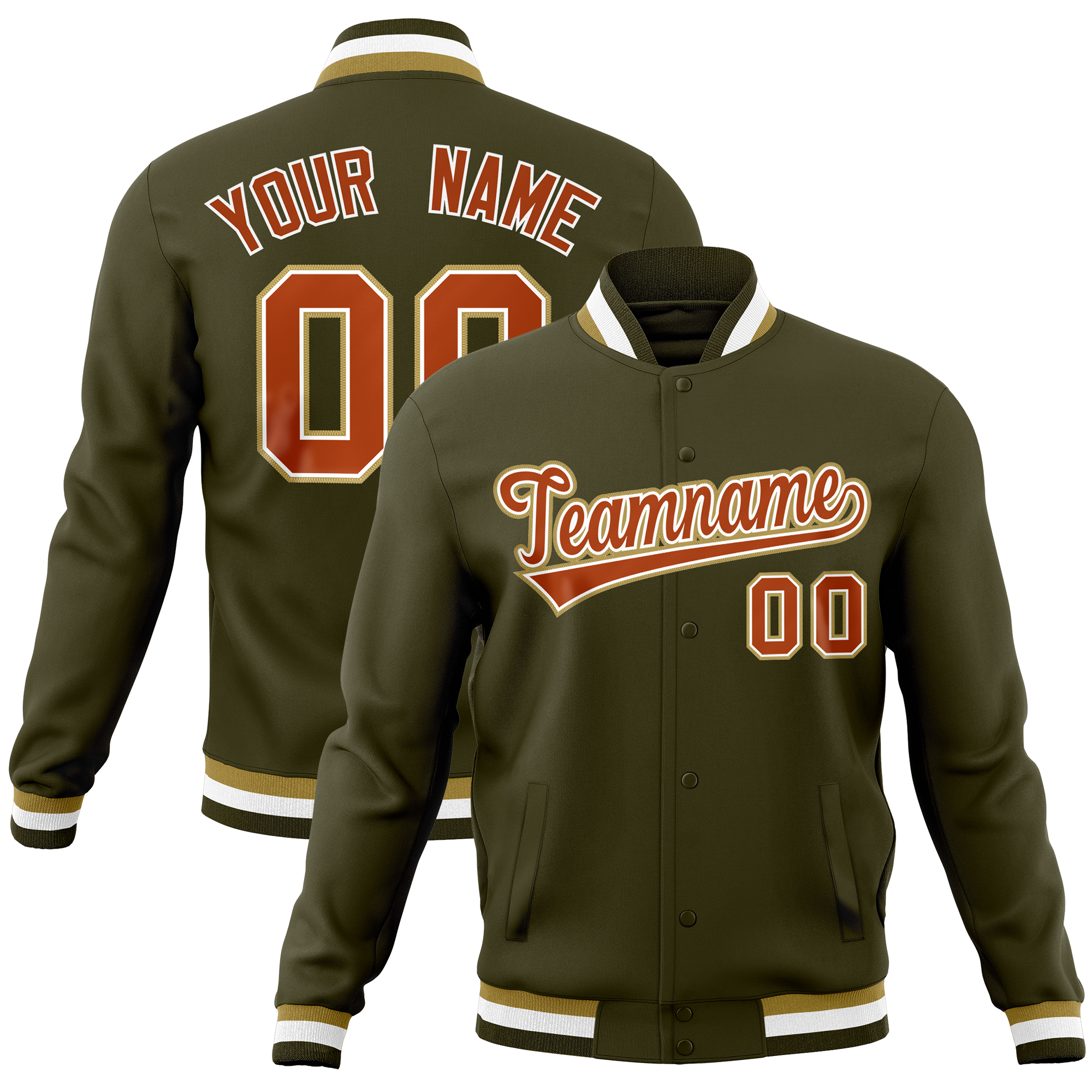 Custom Olive Classic Style Varsity Full-Snap Letterman Baseball Jersey