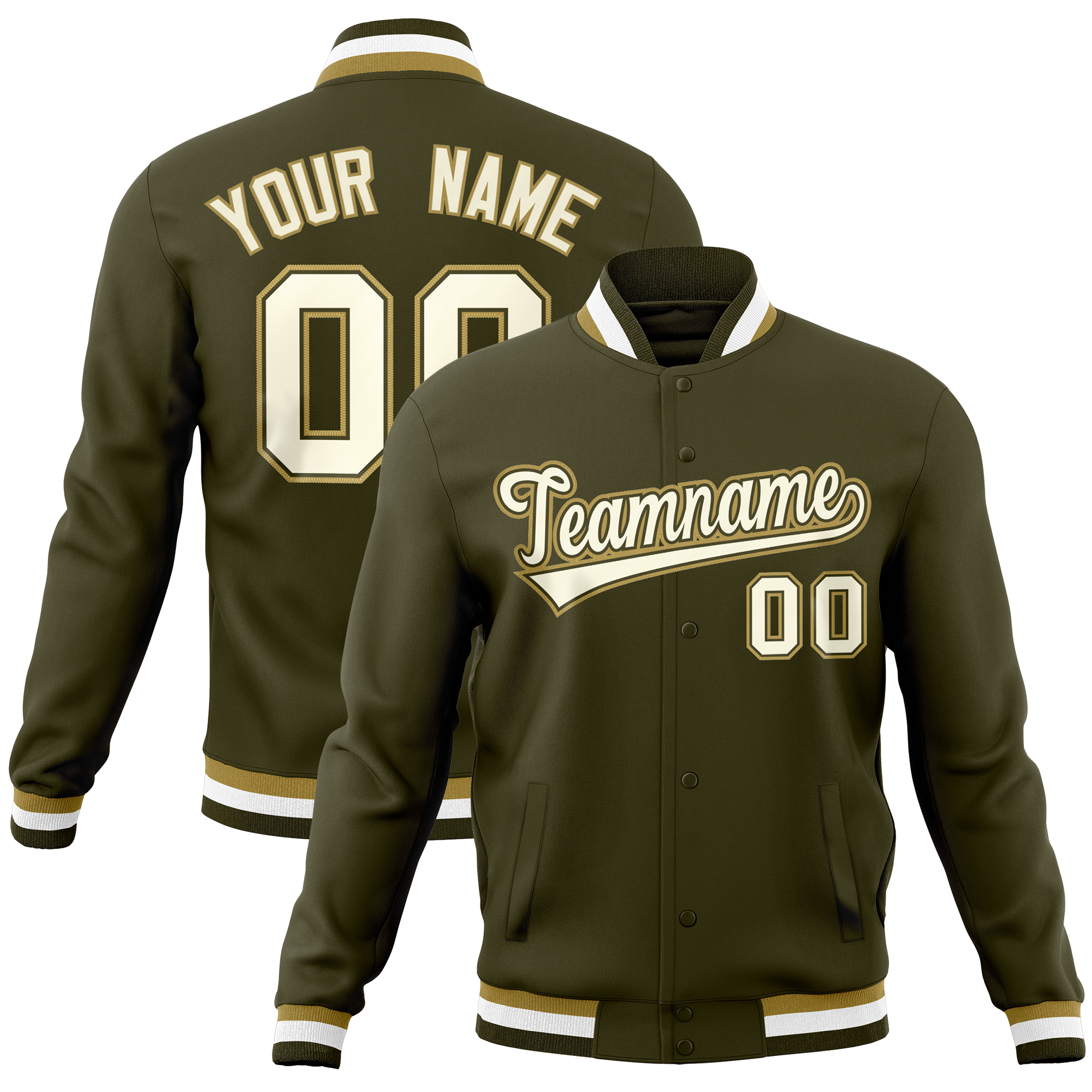 Custom Olive Classic Style Varsity Full-Snap Letterman Baseball Jersey