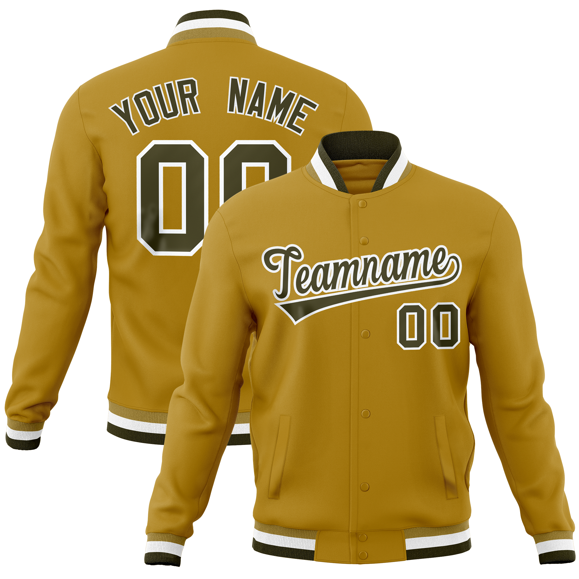 Custom Old Gold Classic Style Varsity Full-Snap Letterman Baseball Jersey