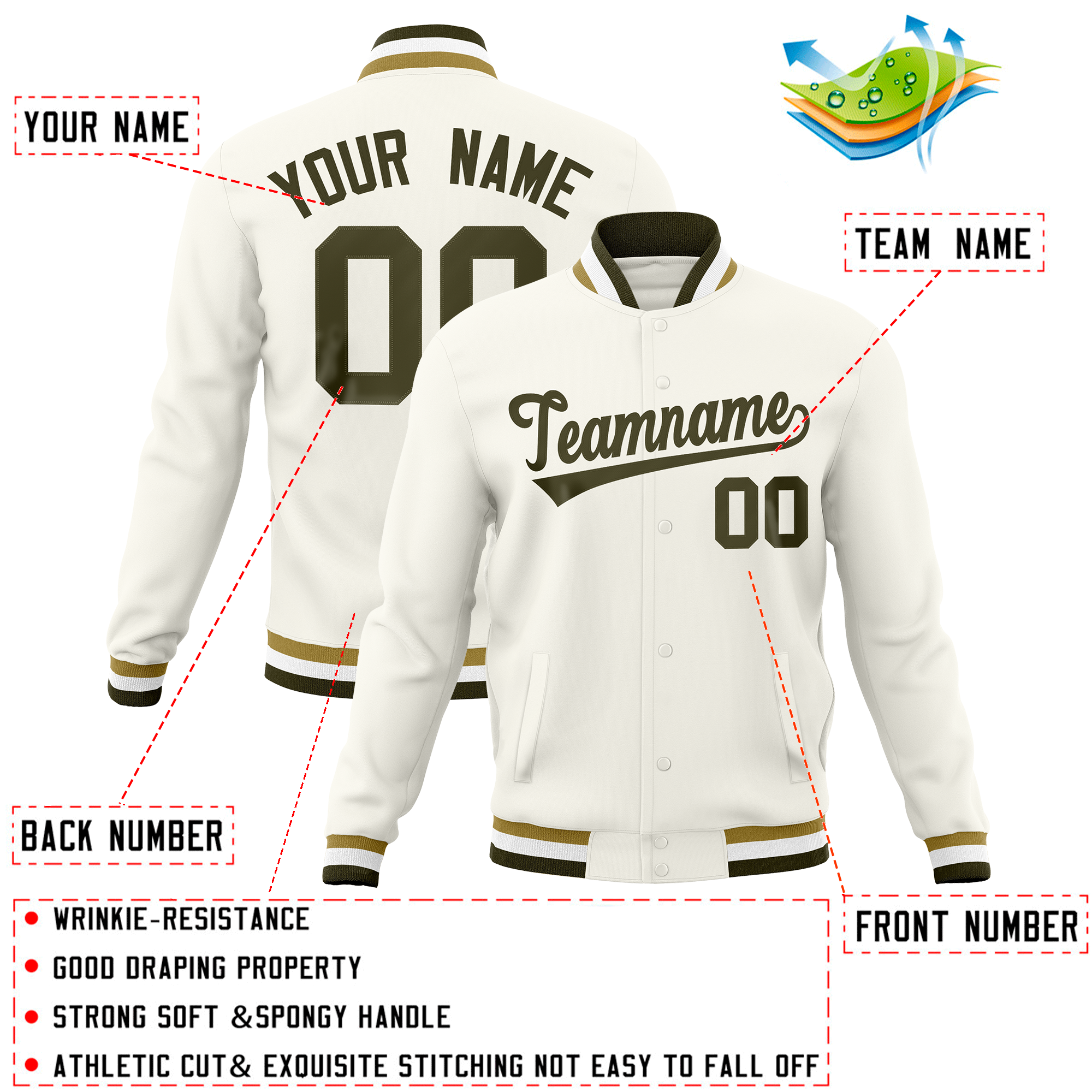 Custom Cream Classic Style Varsity Full-Snap Letterman Baseball Jersey