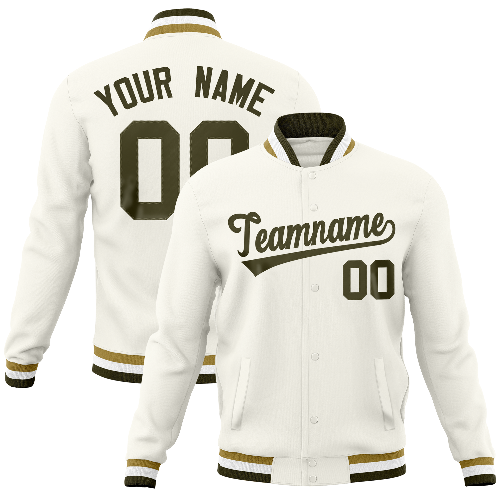 Custom Cream Classic Style Varsity Full-Snap Letterman Baseball Jersey