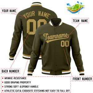 Custom Olive Classic Style Varsity Full-Snap Letterman Baseball Jersey