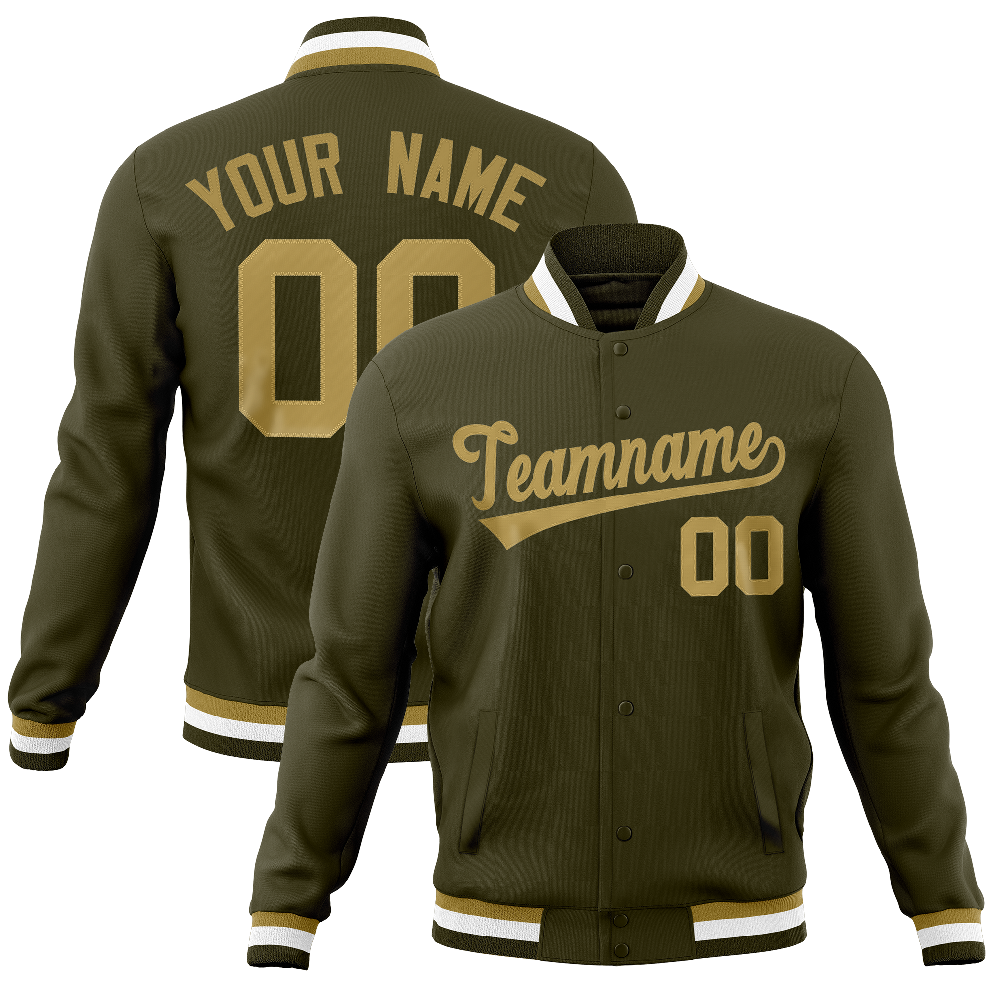 Custom Olive Classic Style Varsity Full-Snap Letterman Baseball Jersey