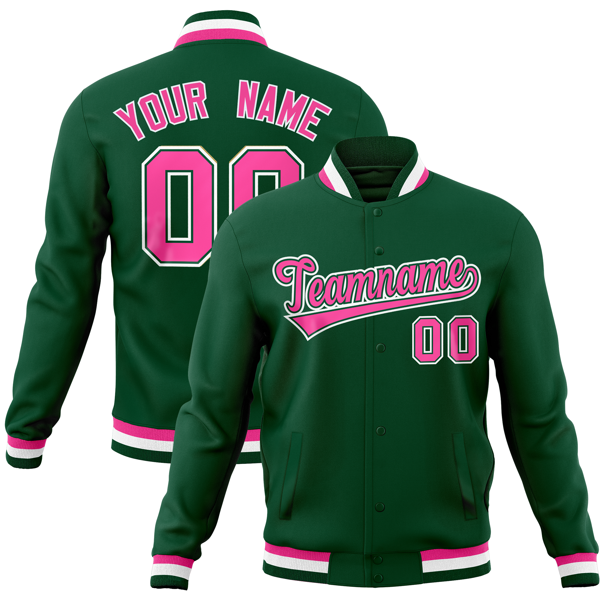 Custom Green Classic Style Varsity Full-Snap Letterman Baseball Jersey