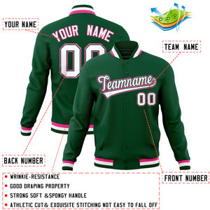 Custom Green Classic Style Varsity Full-Snap Letterman Baseball Jersey