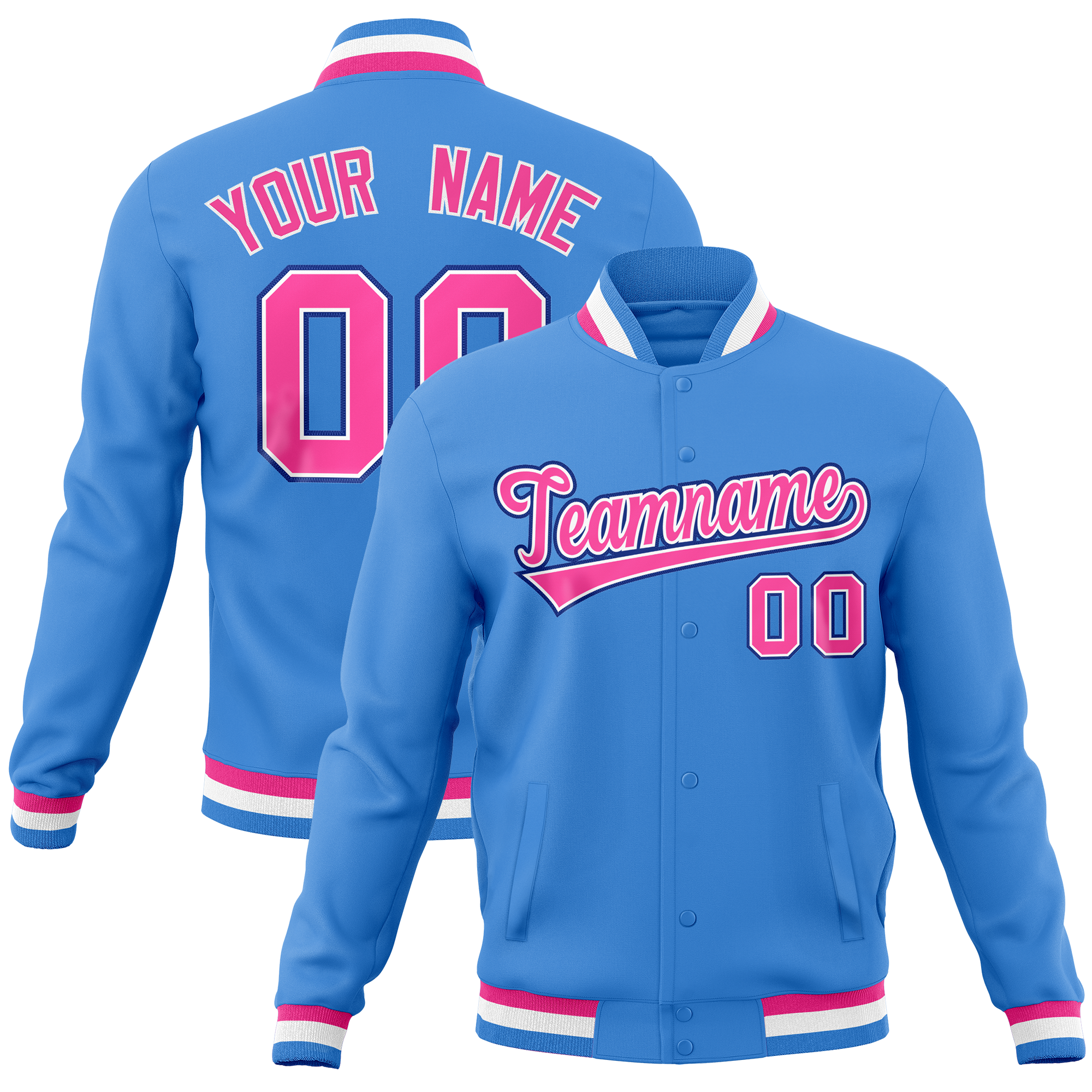 Custom Powder Blue Classic Style Varsity Full-Snap Letterman Baseball Jersey