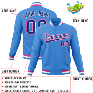 Custom Powder Blue Classic Style Varsity Full-Snap Letterman Baseball Jersey