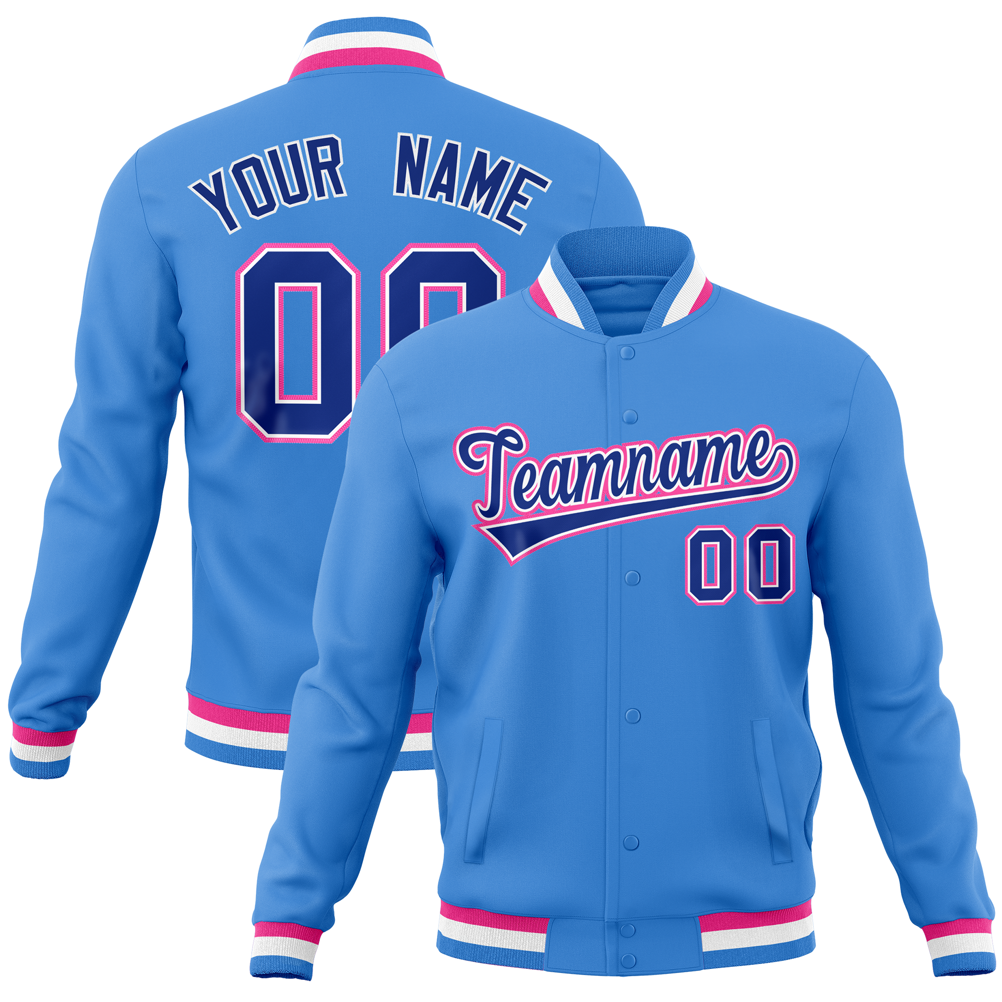 Custom Powder Blue Classic Style Varsity Full-Snap Letterman Baseball Jersey