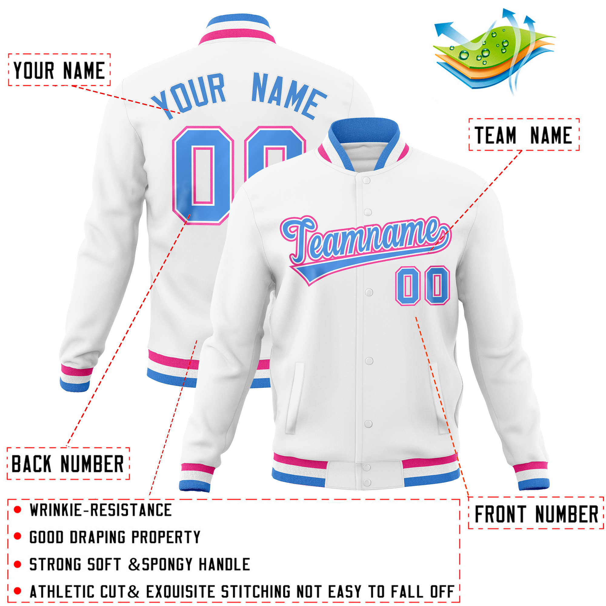 Custom White Classic Style Varsity Full-Snap Letterman Baseball Jersey