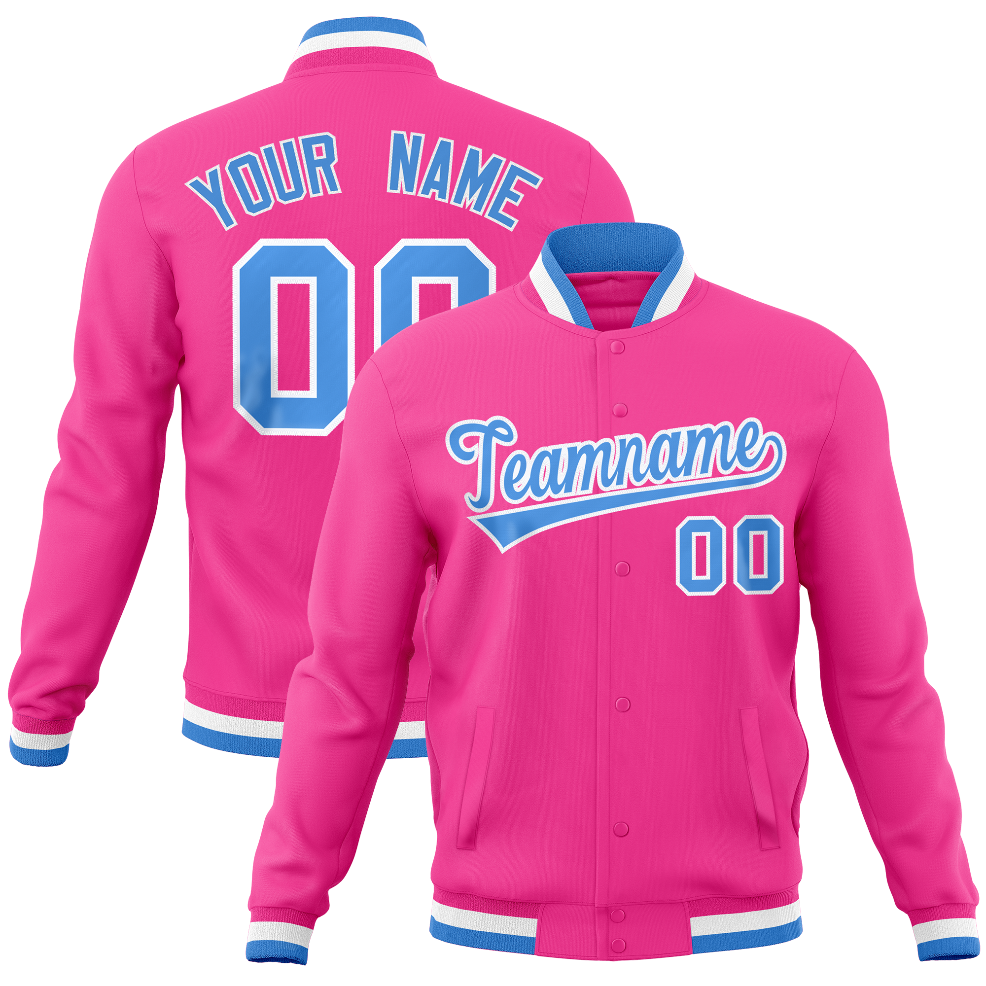 Custom Pink Classic Style Varsity Full-Snap Letterman Baseball Jersey