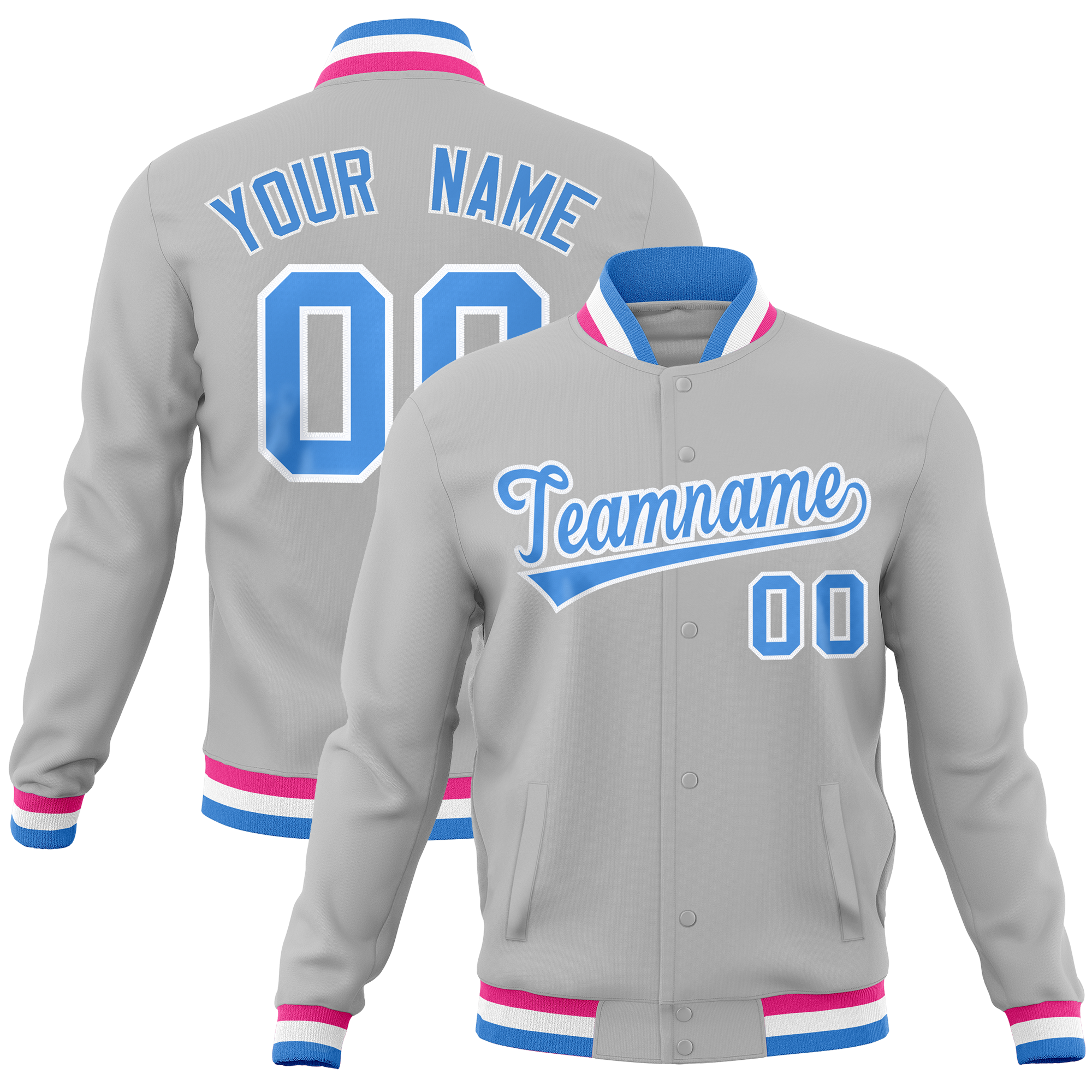 Custom Gray Classic Style Varsity Full-Snap Letterman Baseball Jersey